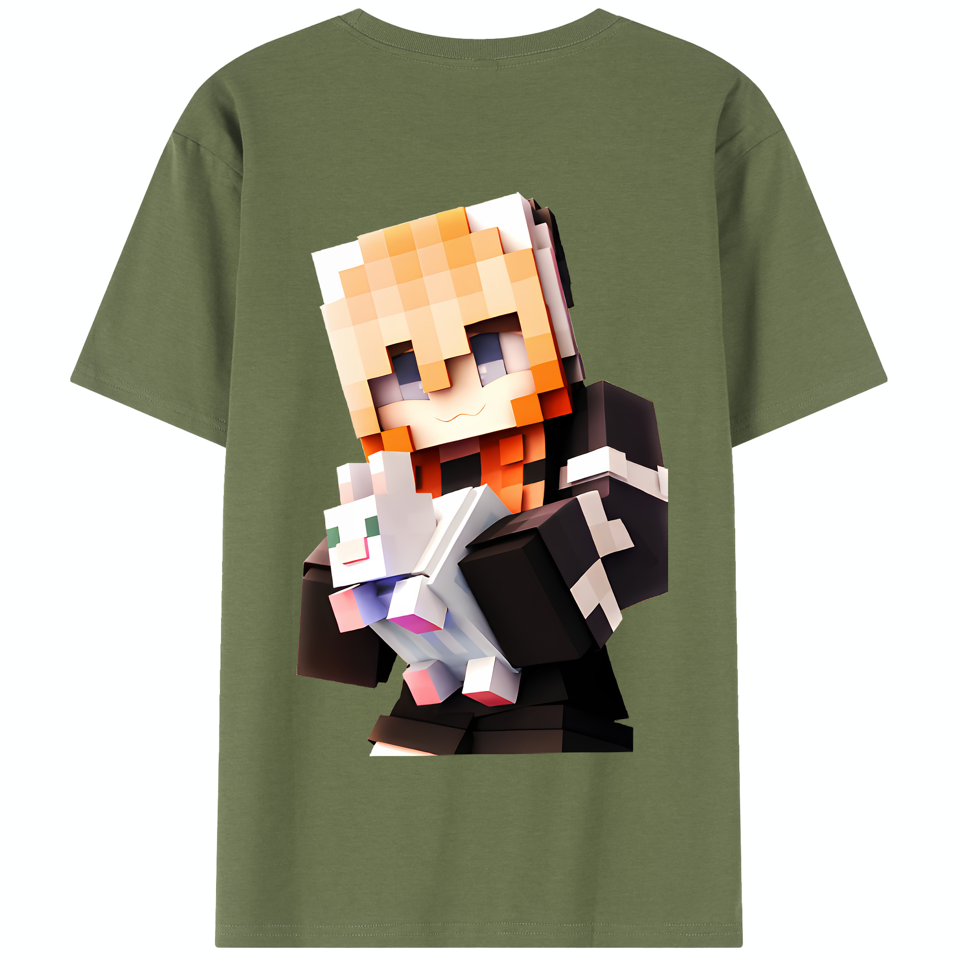 （画像用） マインクラフト ブロックの世界 Minecraft MC Block world 綿100％半袖Tシャツ（背面プリント）